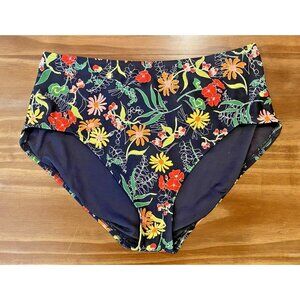 KATE SPADE High Waisted Bikini Bottom XL Rooftop Garden Black Floral Travel Vaca